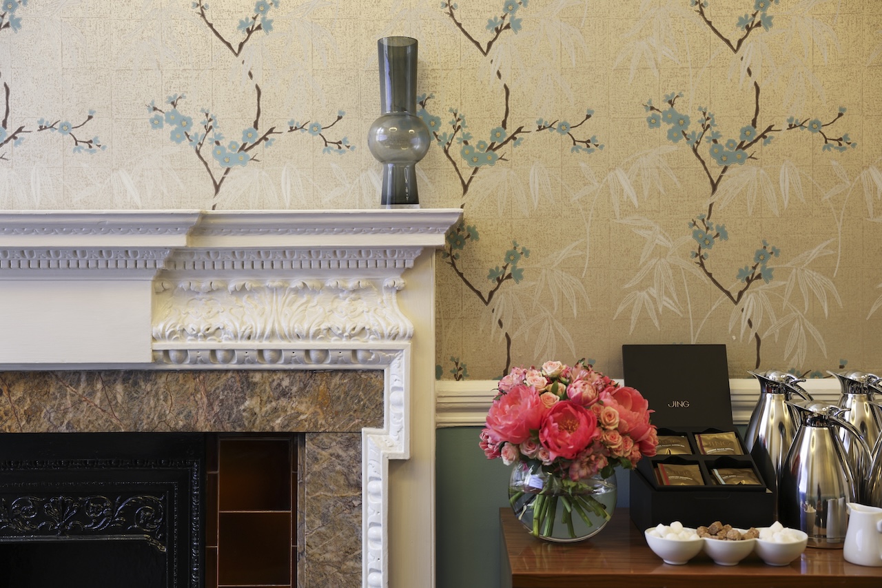 Surveyors House- Hong Kong Room set up with drinks and pink flowers